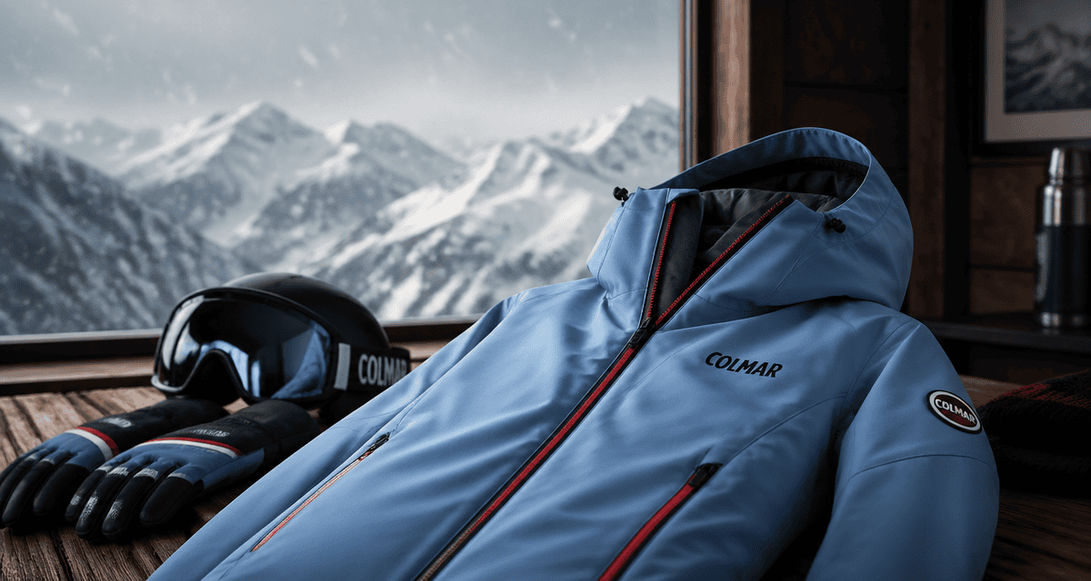 colmar ski veste bleu glacier sur table avec accessoires