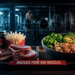 aliments mauvais pour les muscles sur un plateau