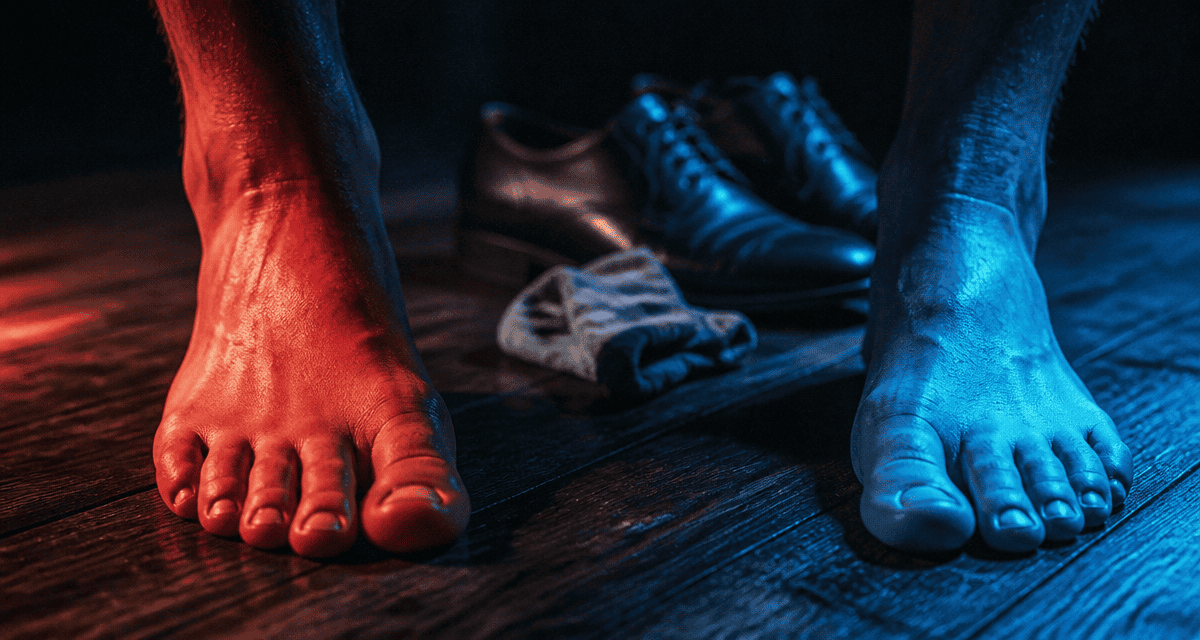 brulure dans le pied, pieds nus sur parquet