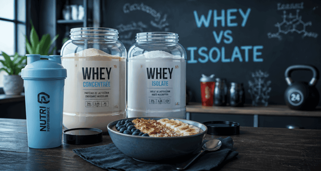 difference whey et isolate pots ouverts sur table