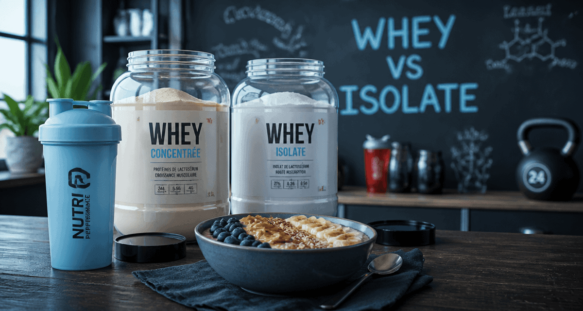 difference whey et isolate pots ouverts sur table