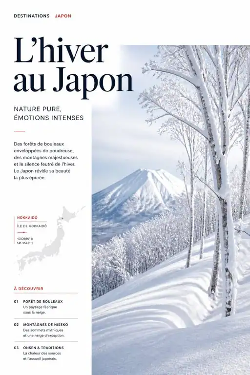 Paysage de ski au Japon avec neige poudreuse Japow dans une forêt de bouleaux