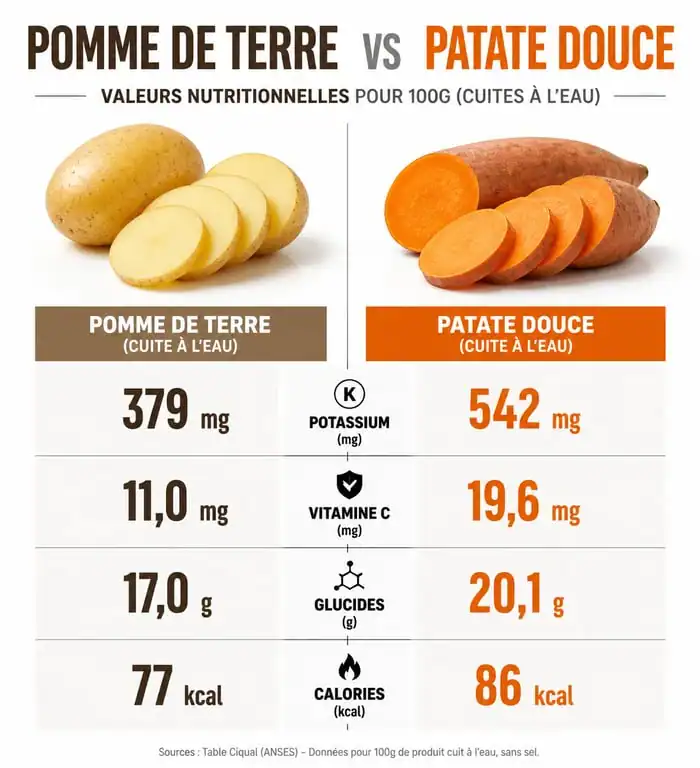 Comparatif nutritionnel pomme de terre et patate douce pour la musculation