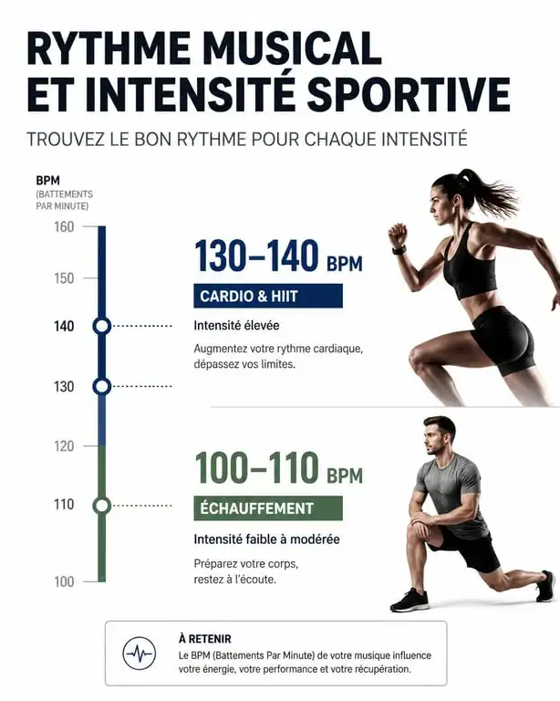 Infographie des zones de BPM pour la musique de motivation sport 2023