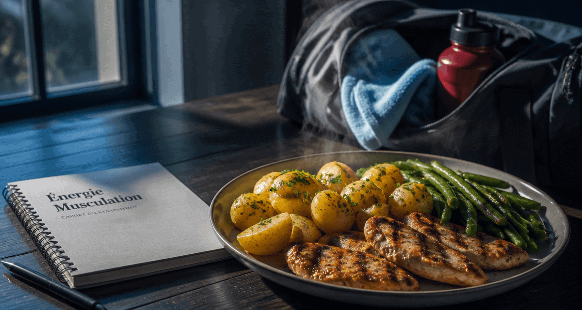 plat pomme de terre musculation avec poulet et sac de sport