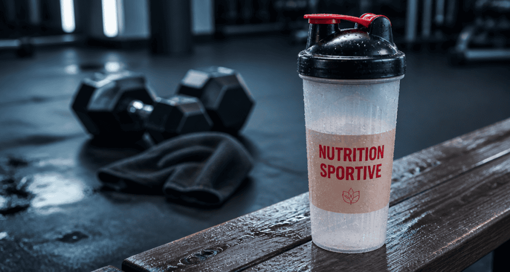 shaker proteine work sur banc salle de sport
