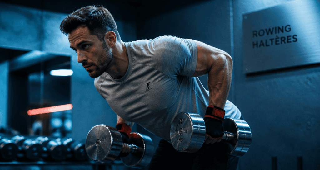 Rowing buste penche haltere homme musclé