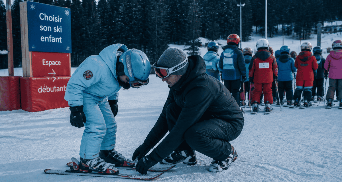 Ski enfant au pied des pistes avec parent