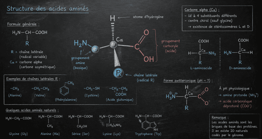structures des acides amines représentation groupements fonctionnels
