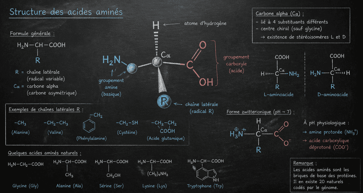 structures des acides amines représentation groupements fonctionnels
