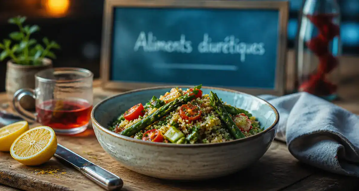 Aliments diurétiques : salade quinoa drainante et infusion aux herbes