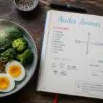 aliments et acides amines essentiels sur une table