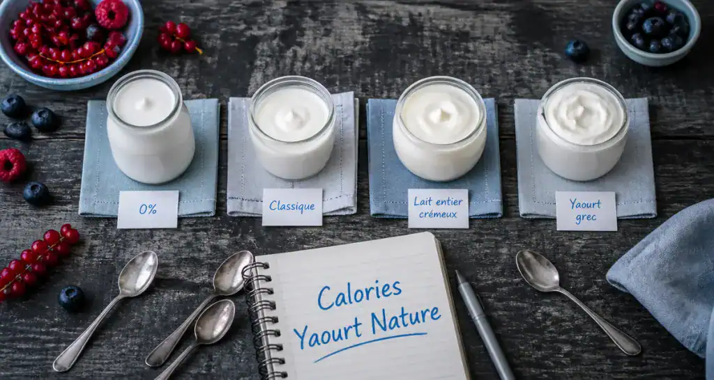 calorie dans un yaourt nature pots alignés