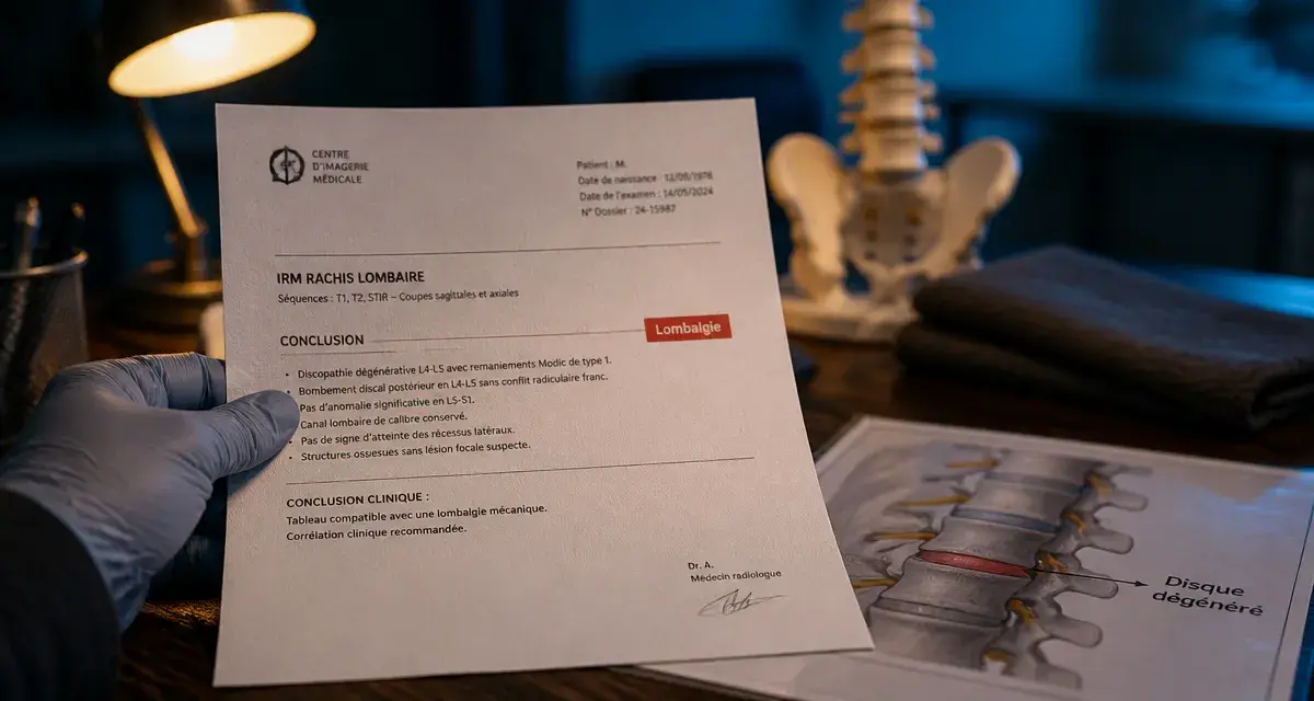 Discopathie dégénérative lombaire : compte-rendu IRM et signes d’alerte