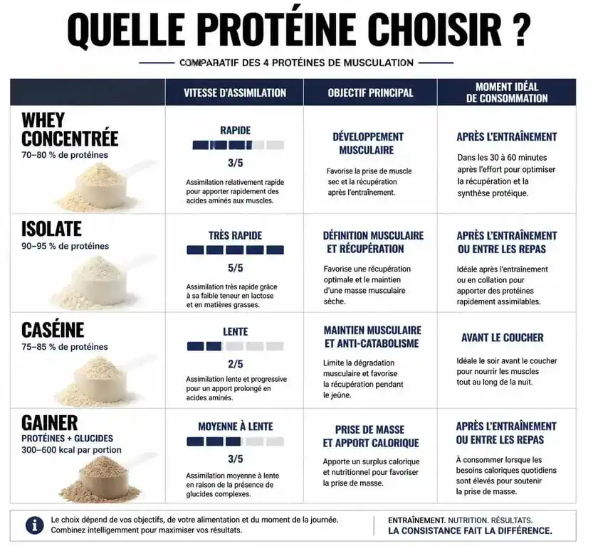 Infographie comparative des meilleures protéines pour la prise de masse musculaire