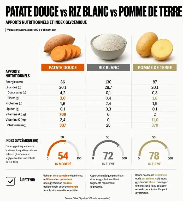 Comparatif nutritionnel : patate douce, riz et pomme de terre pour la musculation