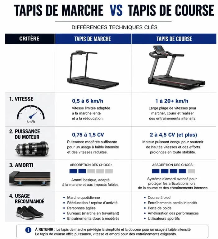 Comparatif technique entre tapis de marche et tapis de course pour choisir son équipement de fitness