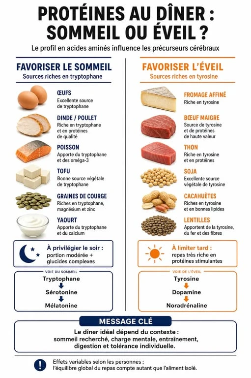 Infographie sur les bienfaits des repas protéinés le soir pour le sommeil et la récupération musculaire