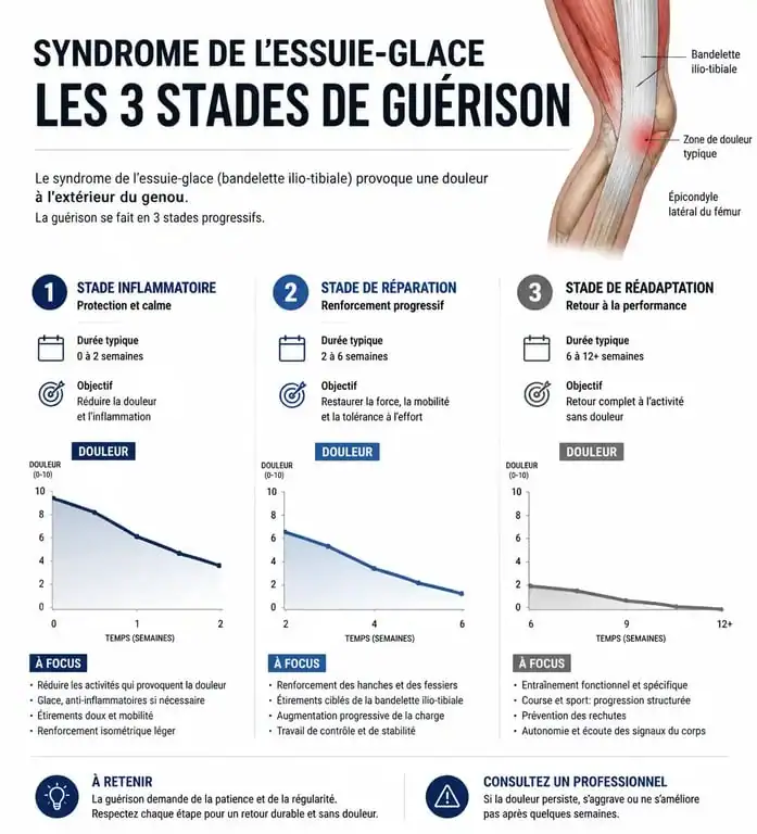 Infographie des délais de guérison du syndrome de l'essuie-glace par stade de pathologie