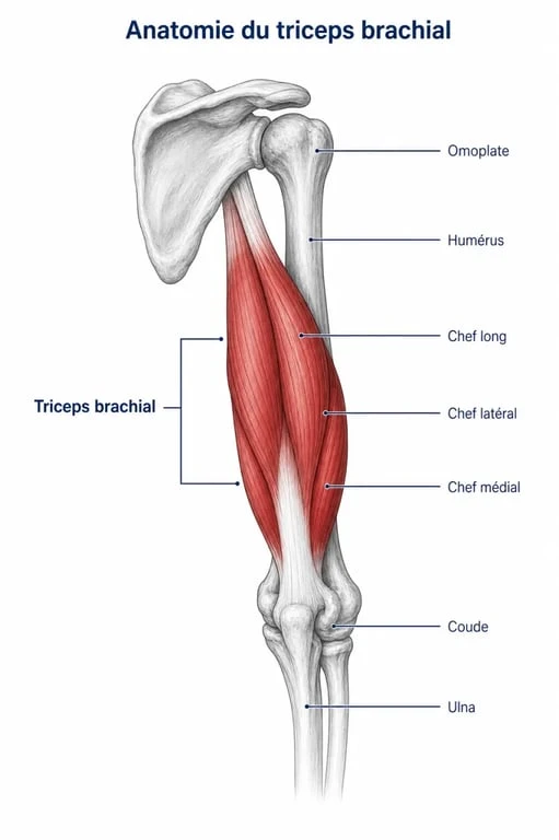 Schéma anatomique du triceps brachial pour comprendre le muscle sous les bras