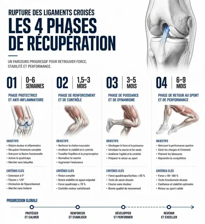 Infographie des délais de récupération après une rupture des ligaments croisés du genou