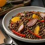 Liste d aliments riche en fer : salade de lentilles tièdes au canard, vitamine C