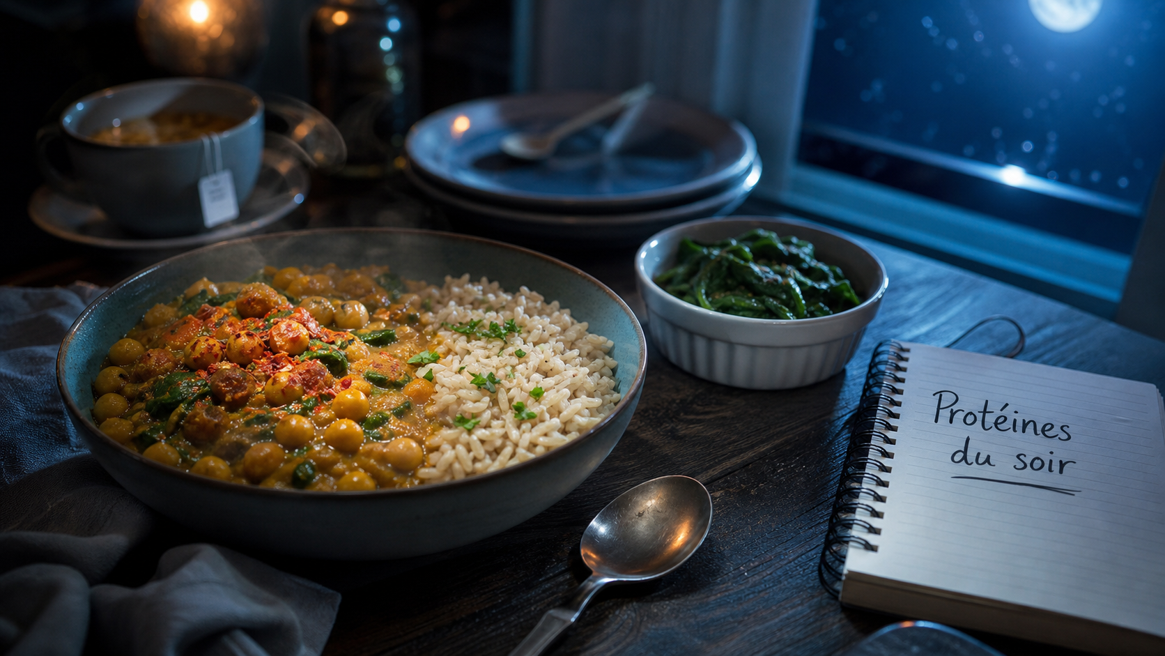 Repas proteine le soir : curry, riz et protéines pour sommeil et récupération