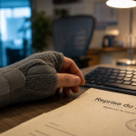 Reprise du travail après fracture du poignet : main en attelle au bureau