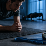 Séance de renforcement musculaire : planche sur avant-bras avec élastiques