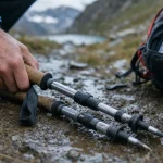 Baton de randonnee aluminium et carbone sur sentier humide : choisir selon terrain