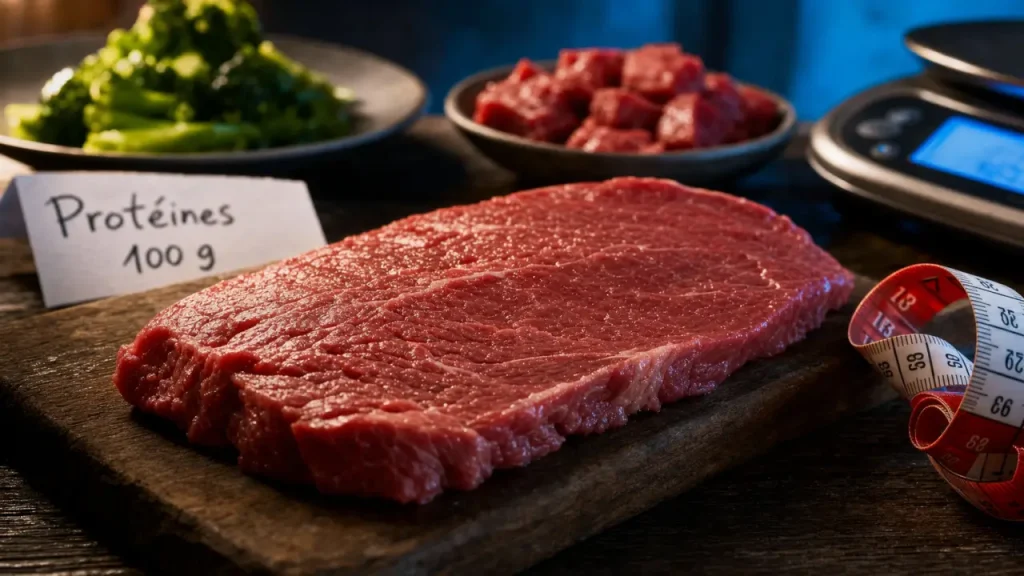100 g de viande rouge apportent-ils 20 à 32 g de protéines ? Chiffres, morceaux, cuisson
