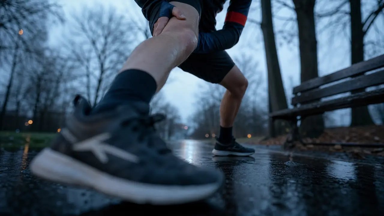 Courir avec sciatique : s’arrêter sur un chemin humide
