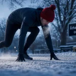 Échauffement course à pied sur parc enneigé