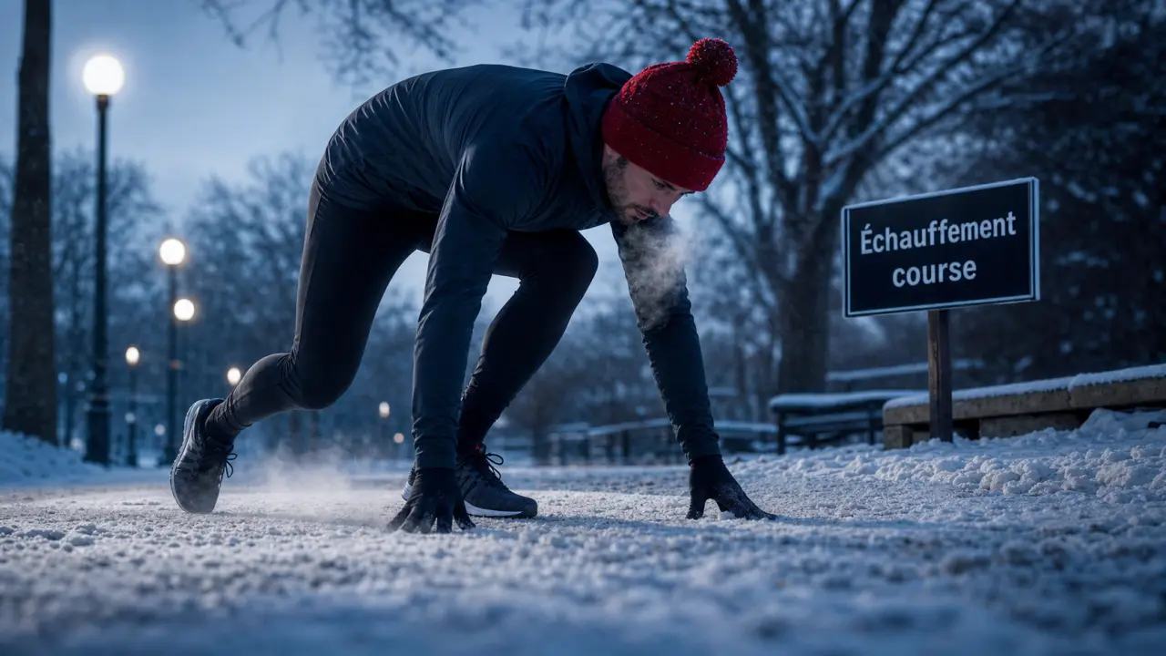 Échauffement course à pied sur parc enneigé