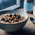 Petit dejeuner anti inflammatoire : porridge avoine chia myrtilles et noix