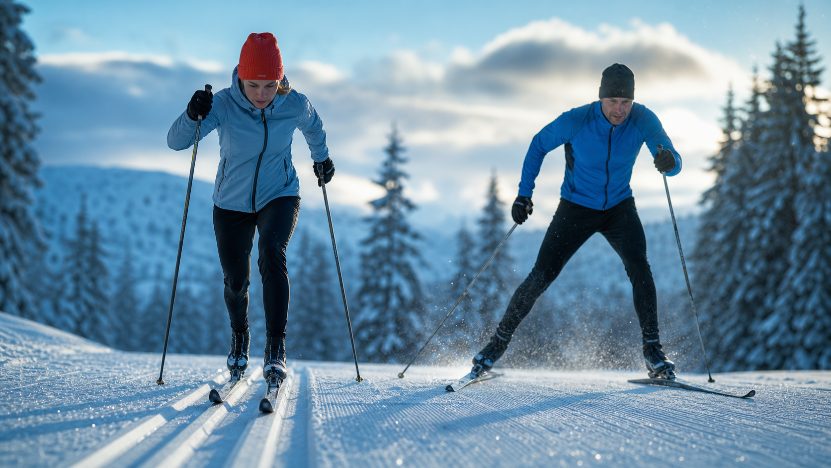 Skating et ski de fond : classique en rails et skating en V sur neige