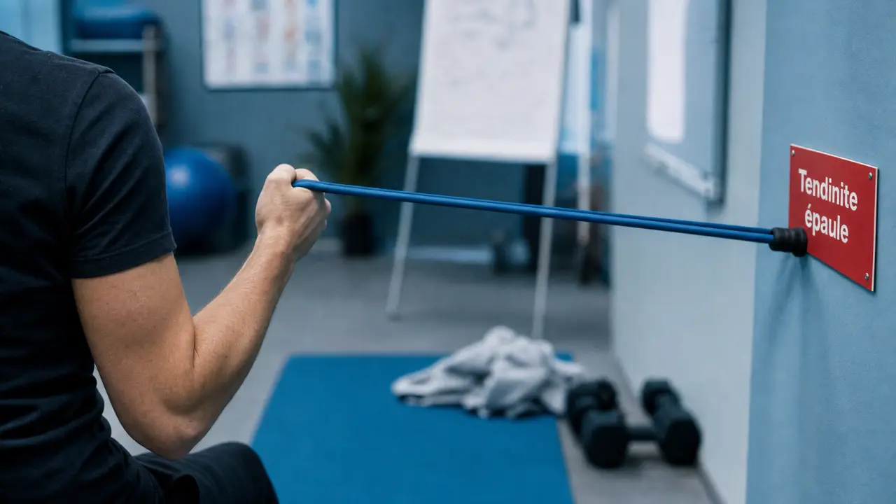 Tendinite épaule exercices : rotation externe avec élastique et protraction scapulaire