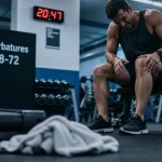 Combien de temps durent les courbatures après le sport : pic 48-72h, homme raide au sport