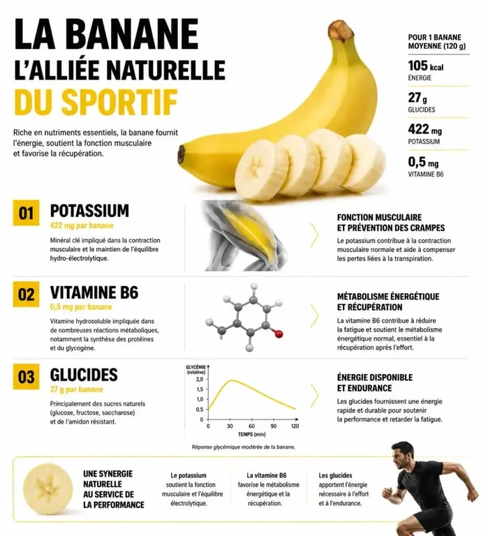 Infographie des bienfaits de la banane pour la musculation et la récupération sportive