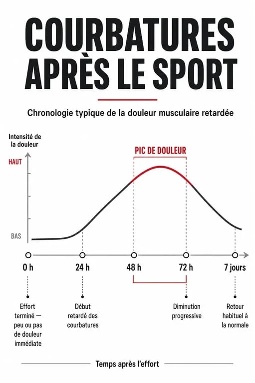 Combien de temps durent les courbatures après le sport ? Frise chronologique de 0h à 7 jours