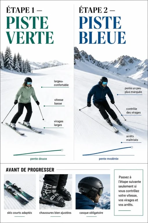 Débuter en ski : choisir une piste verte puis progresser vers une piste bleue