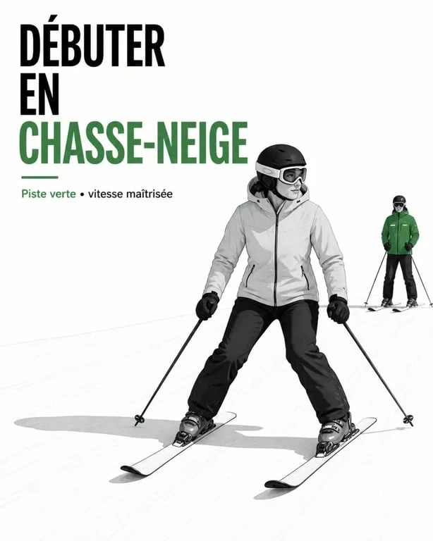 Débuter en ski : posture de base et chasse-neige d’un adulte sur piste verte