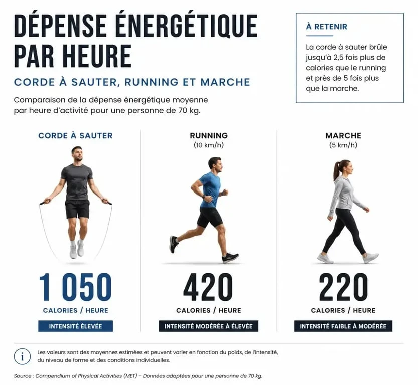 Comparaison de la dépense calorique : corde à sauter vs running