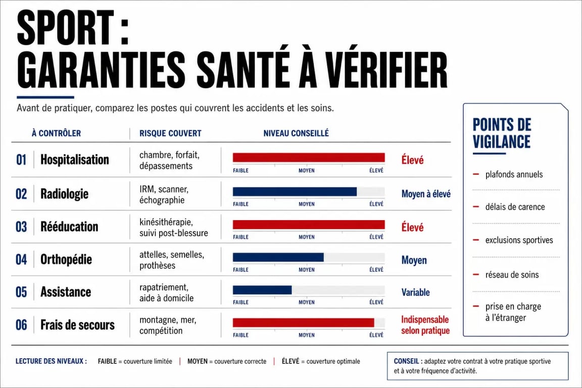 Optimiser sa couverture santé pour pratiquer le sport en sécurité : garanties à vérifier pour hospitalisation, radiologie et rééducation