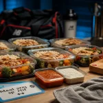 Meal prep sportif : boîtes hermétiques avec portions et sauces