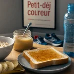 Petit dejeuner avant une course : bol d’avoine, banane et eau