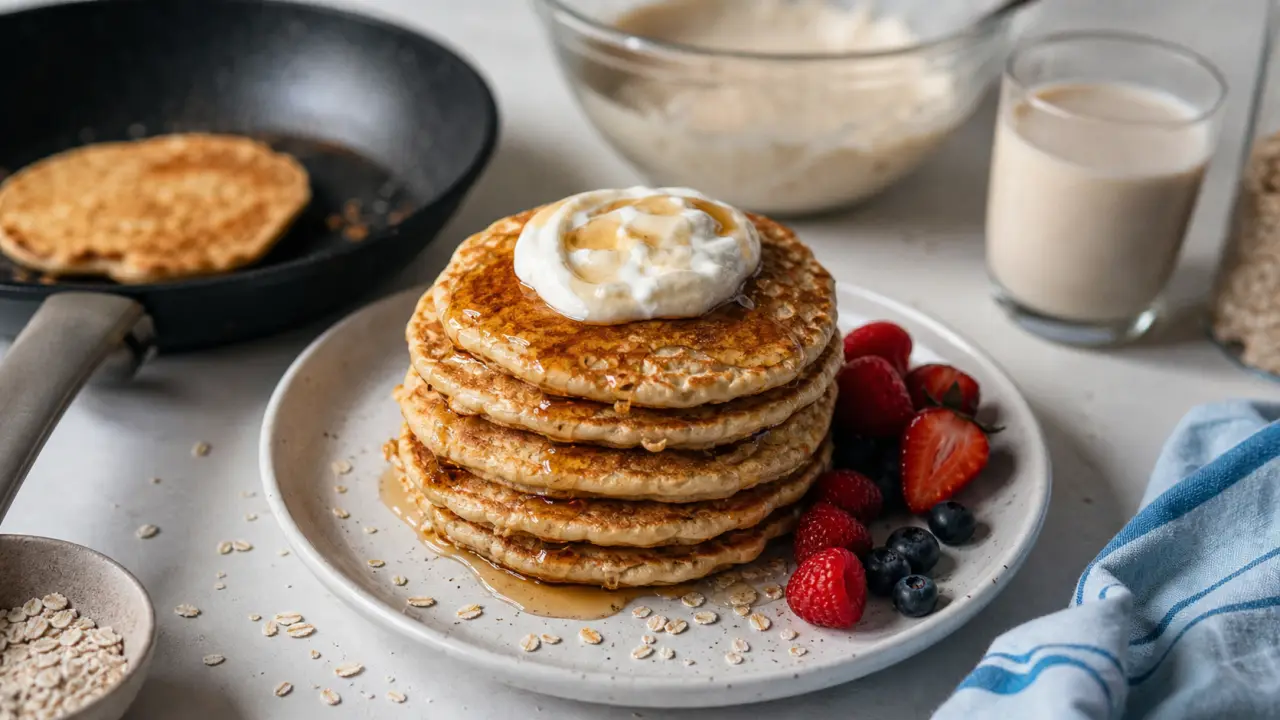 Recette pancake proteines moelleux, whey ou fromage blanc, fruits rouges