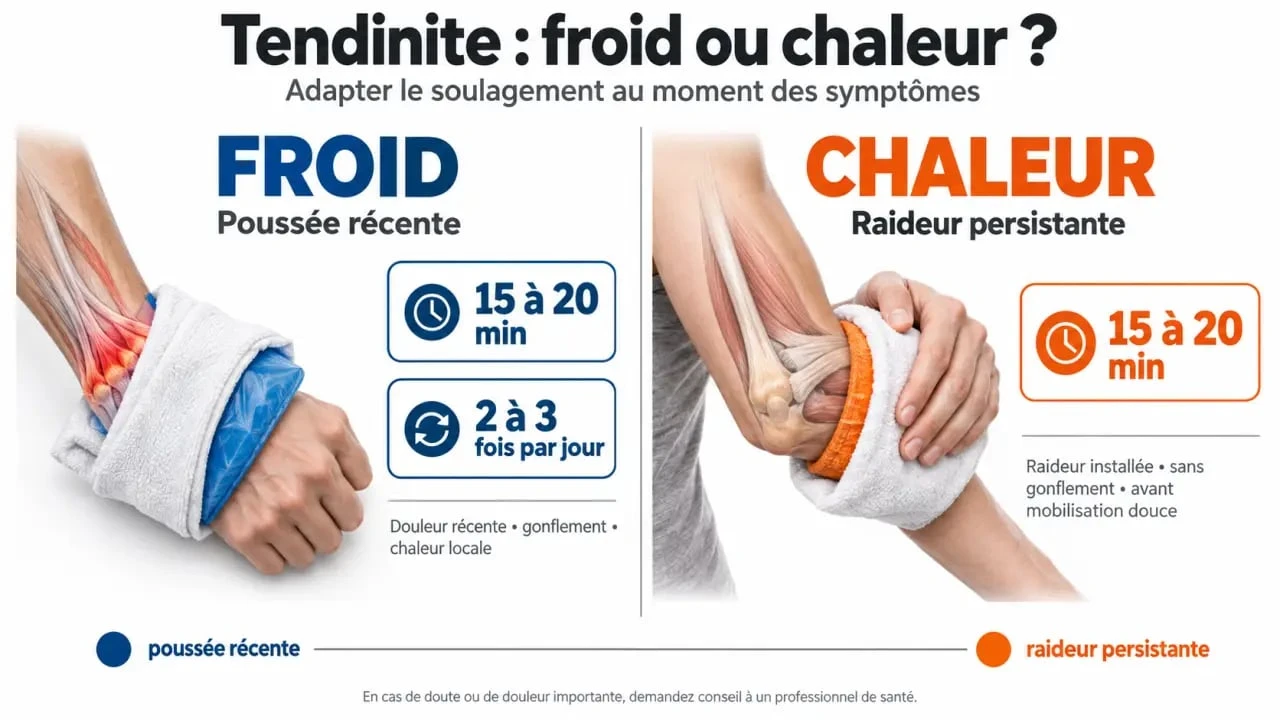 Chaud ou froid pour une tendinite : comparaison entre froid en phase récente et chaleur douce pour une raideur persistante