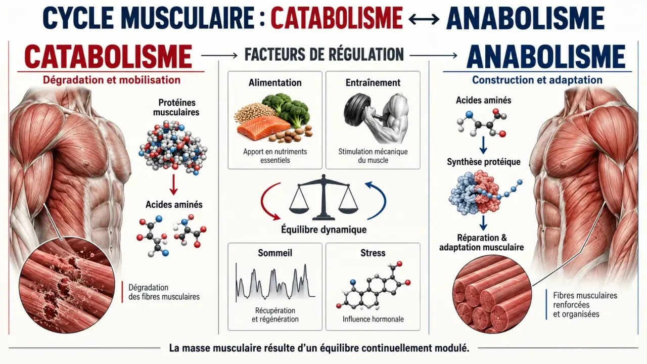 Schéma du catabolisme musculaire et de l’équilibre avec l’anabolisme