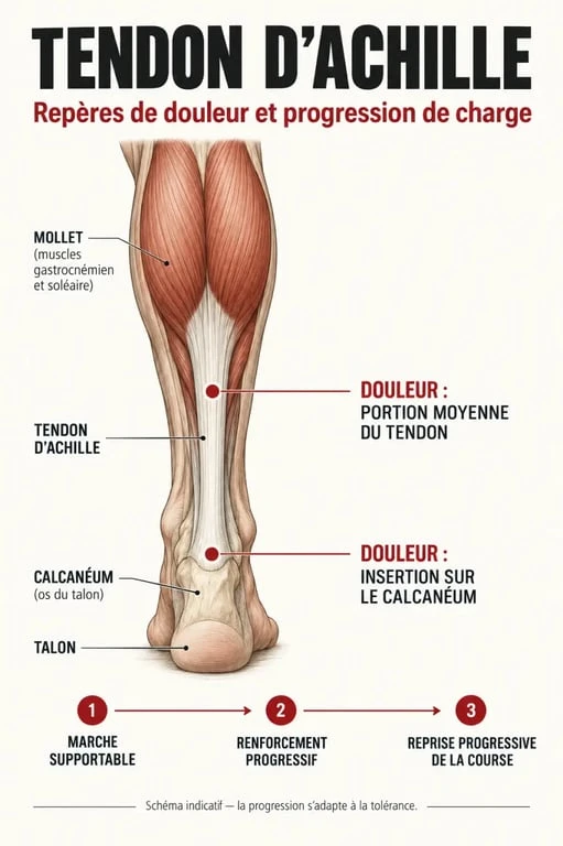 Schéma du tendon d’Achille pour soulager tendon d’Achille et reprendre progressivement l’activité